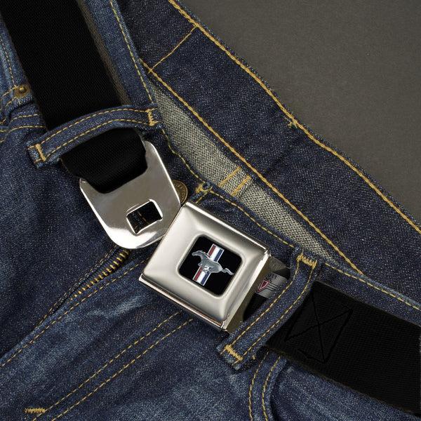 Buckle-Down Ford Mustang Emblem Seatbelt Belt - FORD Script Single Black/White Webbing