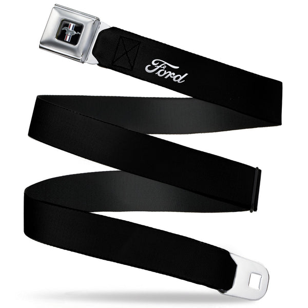 Buckle-Down Ford Mustang Emblem Seatbelt Belt - FORD Script Single Black/White Webbing
