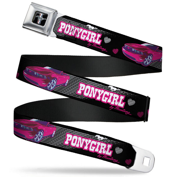 Buckle-Down Ford Mustang Emblem Seatbelt Belt - Mustang PONY GIRL/Tire Tread Black/Gray/Fuchsias Webbing