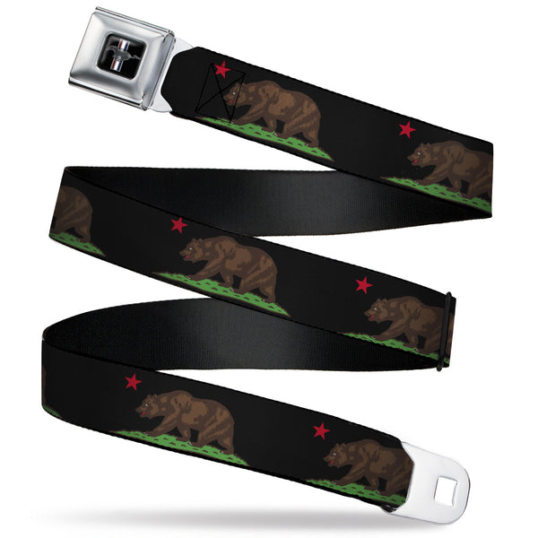 Buckle-Down Ford Mustang Seatbelt Belt - California Flag Bear Black Webbing