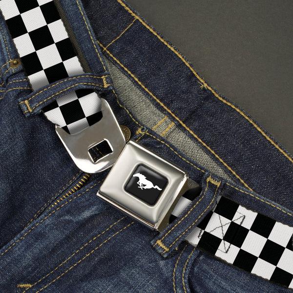 Buckle-Down Ford Mustang Seatbelt Belt - Checker Black/White Webbing