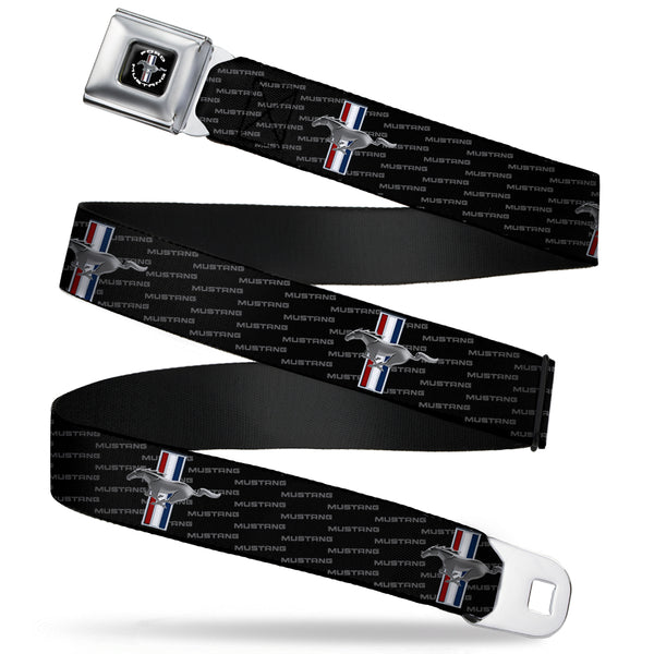 Buckle-Down FORD MUSTANG Tri-Bar Logo Full Color Black White Silver Red Blue Seatbelt Belt - Ford Mustang w/Bars REPEAT w/Text Webbing