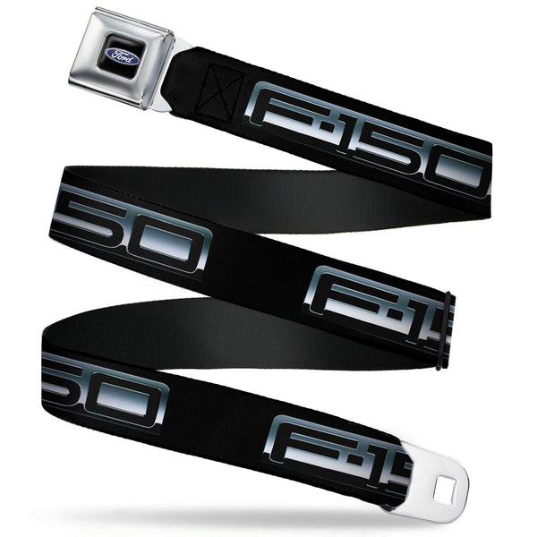 Buckle-Down Ford Oval Full Color Black Blue Seatbelt Belt - F-150 Emblem Black/Silver-Fade Webbing