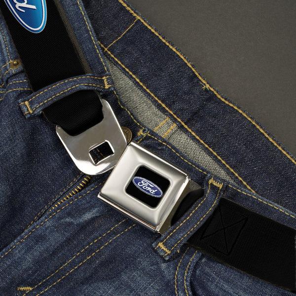 Buckle-Down Ford Oval Full Color Black Blue Seatbelt Belt - Ford Oval Logo REPEAT Webbing