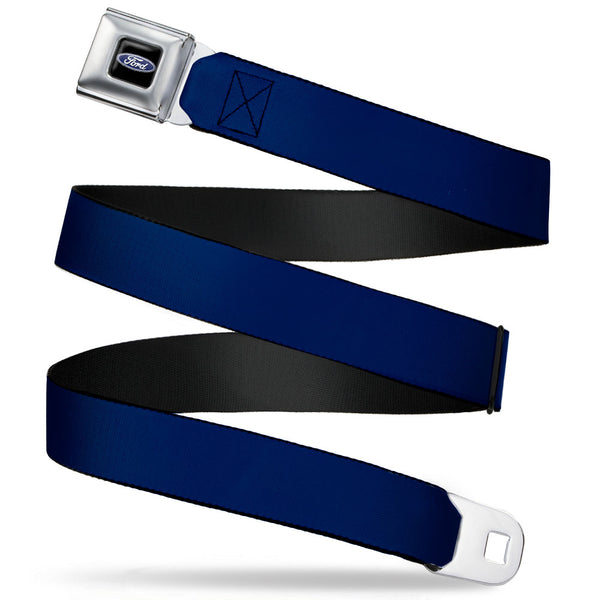 Buckle-Down Ford Oval Full Color Black/Blue Seatbelt Belt - Navy Webbing