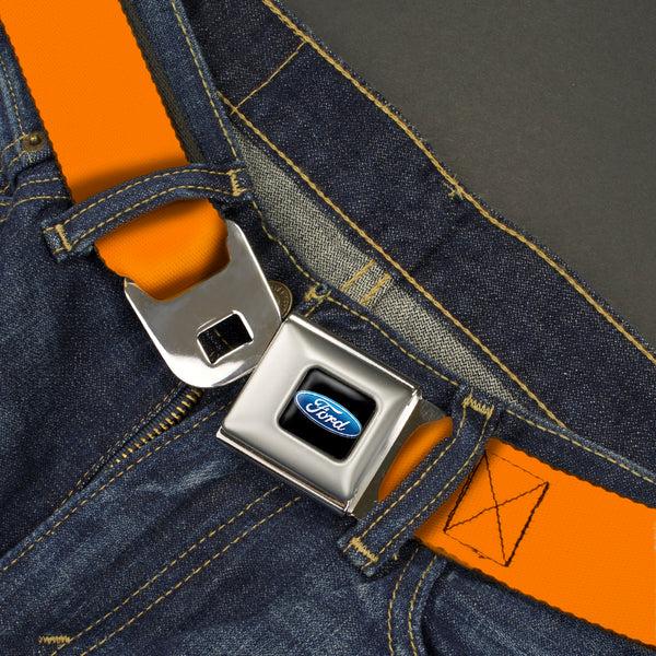 Buckle-Down Ford Oval Full Color Black/Blue Seatbelt Belt - Orange Webbing