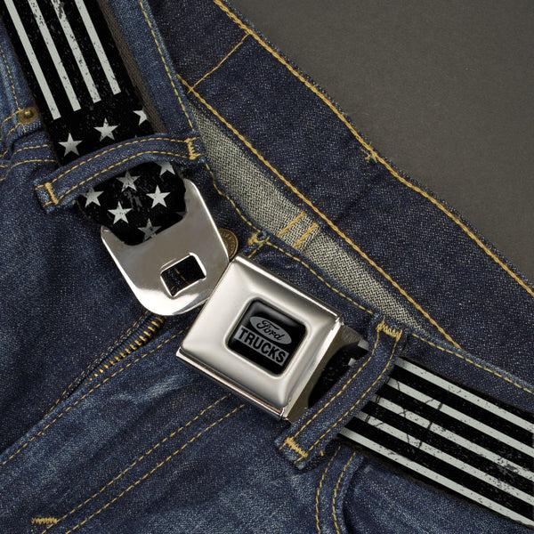 Buckle-Down Ford Trucks Seatbelt Belt - Americana Stars & Stripes2 Weathered Black/Gray