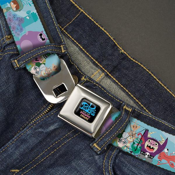 Buckle-Down FOSTER'S HOME FOR IMAGINARY FRIENDS Title Logo Black/Multi Color Seatbelt Belt - Foster's Home For Imaginary Friends Group Pose Blues Webbing