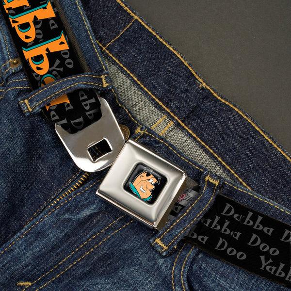 Buckle-Down Fred Face Full Color Black Seatbelt Belt - Fred Face/Pose YABBA DABBA DOO Black/Gray/Orange Webbing