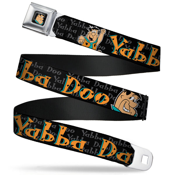 Buckle-Down Fred Face Full Color Black Seatbelt Belt - Fred Face/Pose YABBA DABBA DOO Black/Gray/Orange Webbing