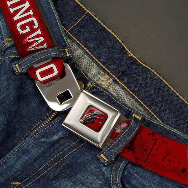 Buckle-Down Freddy's Blade Hand Full Color Black/Blood Splatter Seatbelt Belt - A NIGHTMARE ON ELM STREET/SPRINGWOOD Freddy Pose Black/Red/White Webbing