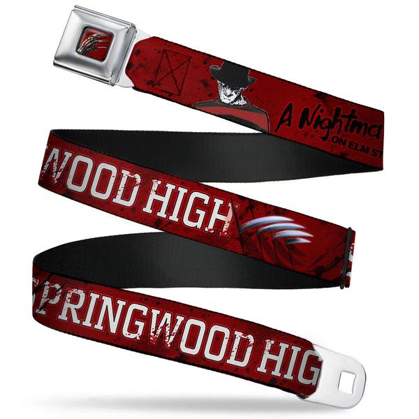 Buckle-Down Freddy's Blade Hand Full Color Black/Blood Splatter Seatbelt Belt - A NIGHTMARE ON ELM STREET/SPRINGWOOD Freddy Pose Black/Red/White Webbing