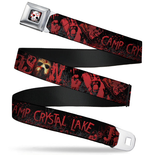 Buckle-Down FRIDAY THE 13th/Jason Mask 5 Full Color Splatter Black/White/Red Seatbelt Belt - JASON Mask6/CAMP CRYSTAL LAKE/Hand Prints Blood Splatter Black/Reds/Gray Webbing