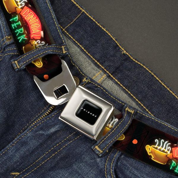 Buckle-Down FRIENDS Logo Full Color Black/White/Multi Color Seatbelt Belt - Friends CENTRAL PERK Neon Sign Webbing