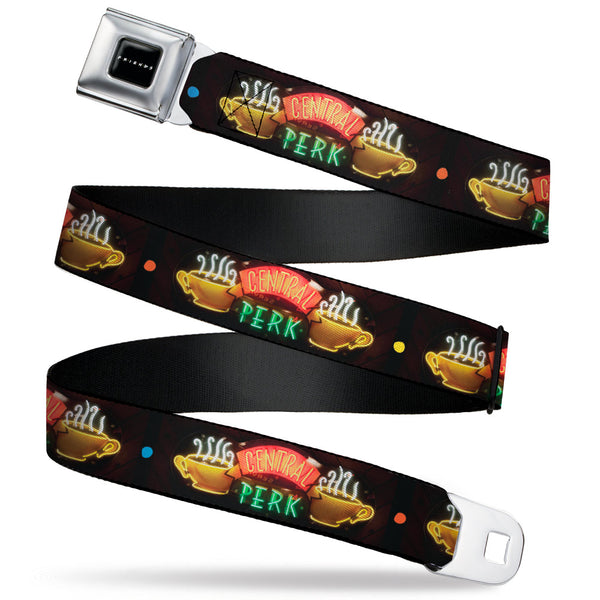 Buckle-Down FRIENDS Logo Full Color Black/White/Multi Color Seatbelt Belt - Friends CENTRAL PERK Neon Sign Webbing