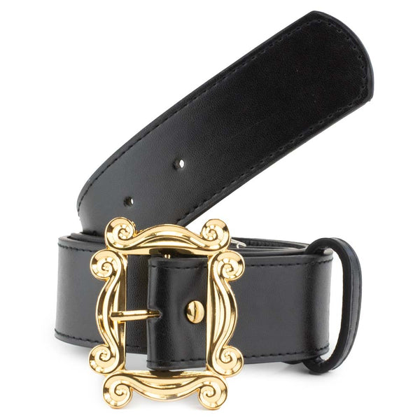Buckle-Down Friends Monica's Peephole Frame Gold Cast Buckle - Black PU Strap Belt