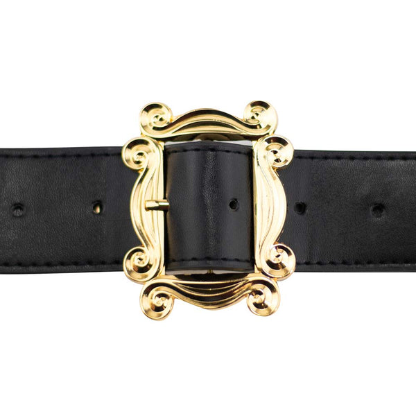Buckle-Down Friends Monica's Peephole Frame Gold Cast Buckle - Black PU Strap Belt