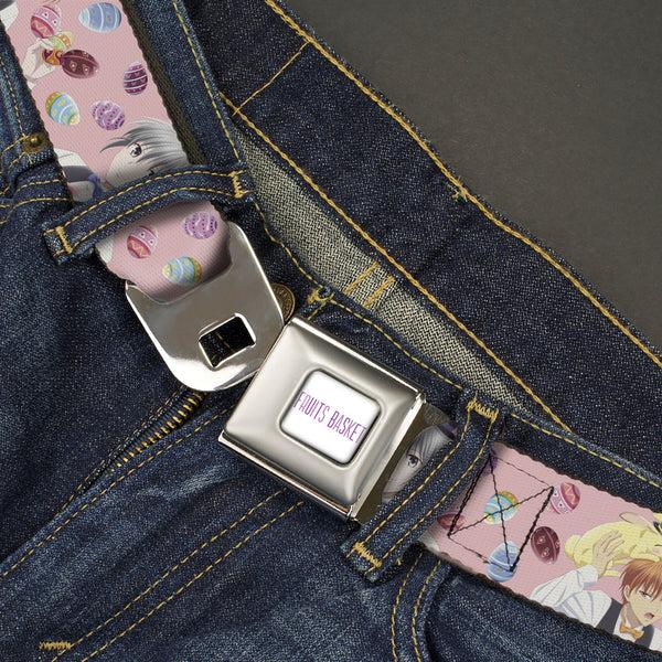 Buckle-Down FRUITS BASKET Title Logo Full Color White/Purple Seatbelt Belt - Fruits Basket Kyo And Yuki Easter Themed Animage Poster Pose Pink Webbing