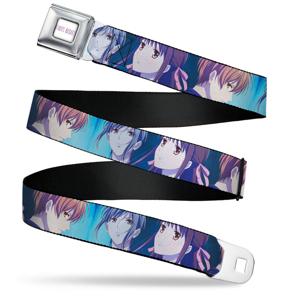 Buckle-Down FRUITS BASKET Title Logo Full Color White/Purple Seatbelt Belt - Fruits Basket Yuki Tohru Kyo Final Season Group Pose Blues Webbing