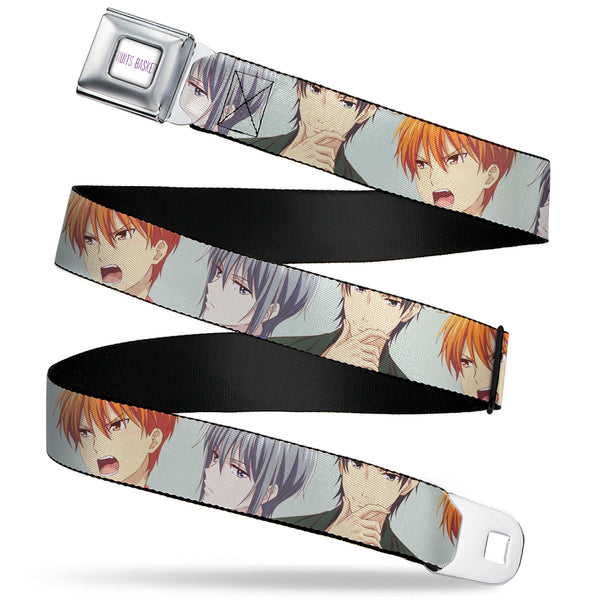 Buckle-Down FRUITS BASKET Title Logo Full Color White/Purple Seatbelt Belt - Fruits Basket Kyo Yuki Shigure Group Faces Mint Green Webbing