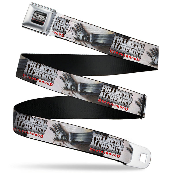 Buckle-Down FULLMETAL ALCHEMIST BROTHERHOOD Title Logo Full Color Black Seatbelt Belt - FULLMETAL ALCHEMIST BROTHERHOOD Edward Elrics Automail Arm Tan Webbing
