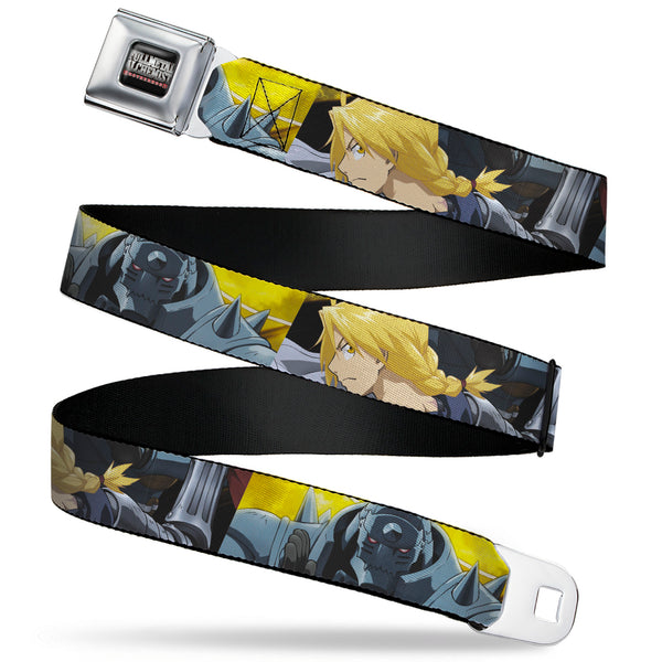 Buckle-Down FULLMETAL ALCHEMIST BROTHERHOOD Title Logo Full Color Black Seatbelt Belt - Fullmetal Alchemist Brotherhood Elric Brothers Pose Blocks Webbing