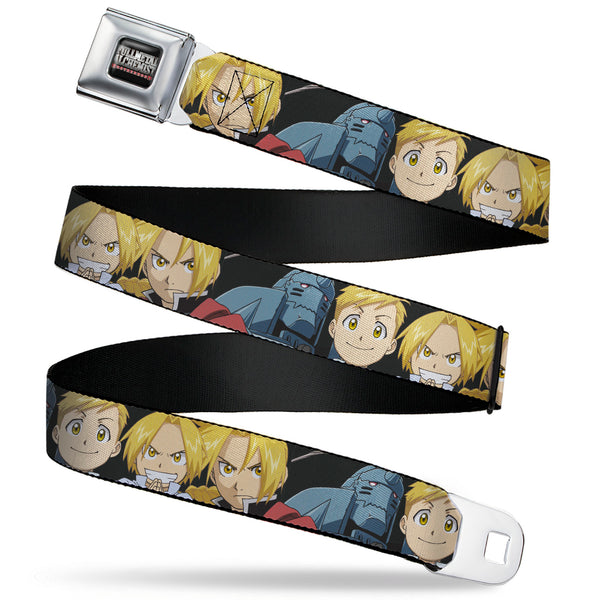 Buckle-Down FULLMETAL ALCHEMIST BROTHERHOOD Title Logo Full Color Black Seatbelt Belt - Fullmetal Alchemist Brotherhood Elric Brothers Face Close-Up Webbing