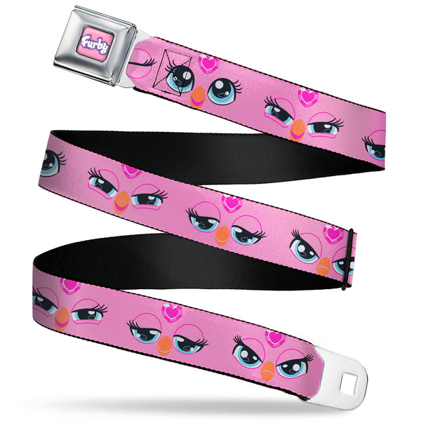 Buckle-Down FURBY Title Logo Full Color Pink/Purple/White Seatbelt Belt - Furby Eye Expressions Close-Up Pink Webbing