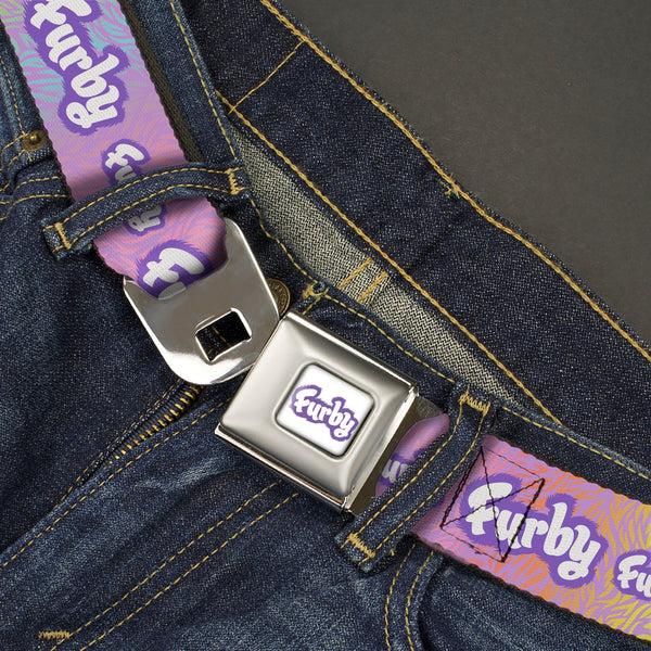 Buckle-Down FURBY Title Logo Full Color White/Purple Seatbelt Belt - FURBY Title Logo Fur Print White/Lavender/Purple Webbing