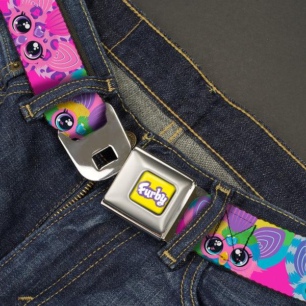 Buckle-Down FURBY Title Logo Full Color Yellow/Lavender/White Seatbelt Belt - Furby Furblets Faces Close-Up Pink/Multi Color Webbing