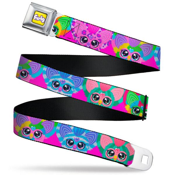 Buckle-Down FURBY Title Logo Full Color Yellow/Lavender/White Seatbelt Belt - Furby Furblets Faces Close-Up Pink/Multi Color Webbing