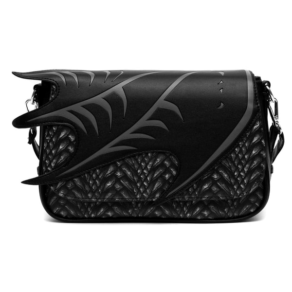 Buckle-Down Game of Thrones Bag Fold Over Cross Body Game of Thrones The Dragon Awakens Dragon Print Wing Applique Vegan Leather