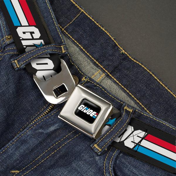 Buckle-Down GI JOE Title Logo Stripe Full Color Black/Red/White/Blue Seatbelt Belt - GI JOE Title Logo Stripe Black/Red/White/Blue Webbing