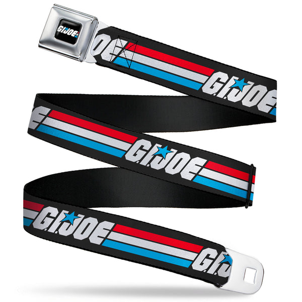 Buckle-Down GI JOE Title Logo Stripe Full Color Black/Red/White/Blue Seatbelt Belt - GI JOE Title Logo Stripe Black/Red/White/Blue Webbing
