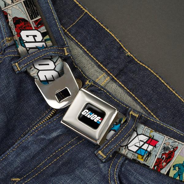 Buckle-Down GI JOE Title Logo Stripe Full Color Black/Red/White/Blue Seatbelt Belt - GI JOE Title Logo And Comic Scene Blocks Webbing