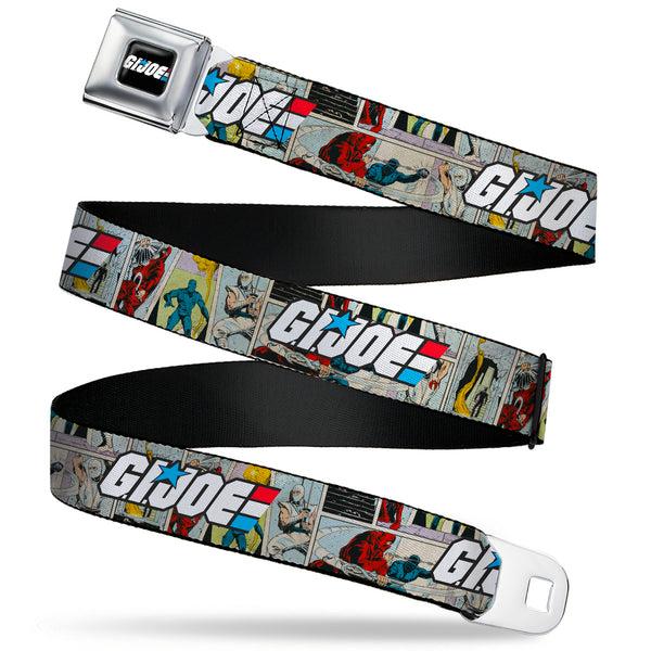 Buckle-Down GI JOE Title Logo Stripe Full Color Black/Red/White/Blue Seatbelt Belt - GI JOE Title Logo and Comic Scene Blocks Webbing