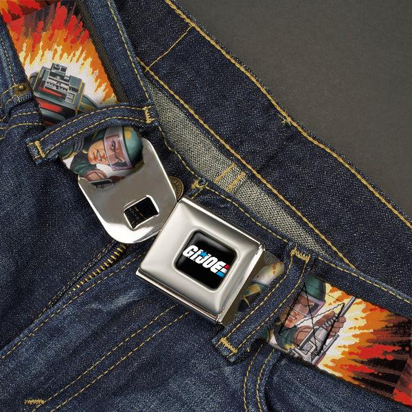 Buckle-Down GI JOE Title Logo Stripe Full Color Black/Red/White/Blue Seatbelt Belt - GI Joe Retro Footloose Flash Air Tight Character File Card Explosion Poses Webbing