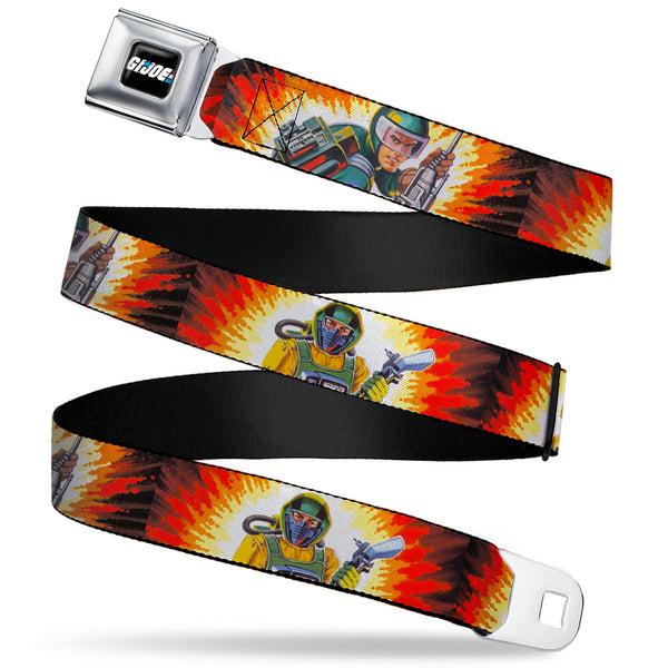 Buckle-Down GI JOE Title Logo Stripe Full Color Black/Red/White/Blue Seatbelt Belt - GI Joe Retro Footloose Flash Air Tight Character File Card Explosion Poses Webbing