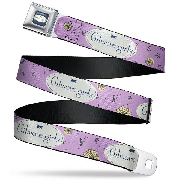 Buckle-Down GILMORE GIRLS Title Logo Full Color Blue/White Seatbelt Belt - GILMORE GIRLS Title Logo and Flower Petals Lavender/White/Blue Webbing