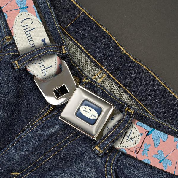 Buckle-Down GILMORE GIRLS Title Logo Full Color Blue/White Seatbelt Belt - GILMORE GIRLS Title Logo And Dragon Flies Scattered Pink/White/Blues Webbing