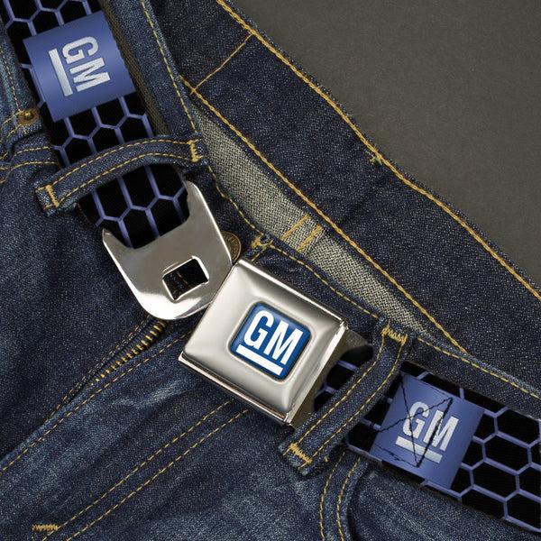 Buckle-Down GM Bug Logo Full Color Blue Gradient/White Seatbelt Belt - GM Bug Logo Honeycomb Grill Black/Blues/White Webbing