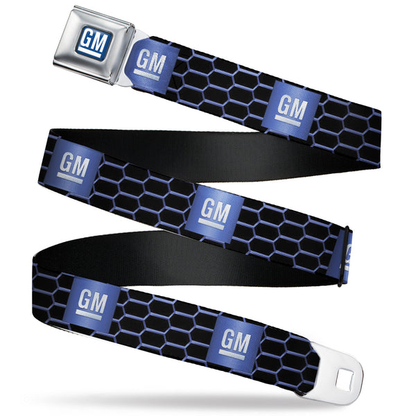 Buckle-Down GM Bug Logo Full Color Blue Gradient/White Seatbelt Belt - GM Bug Logo Honeycomb Grill Black/Blues/White Webbing