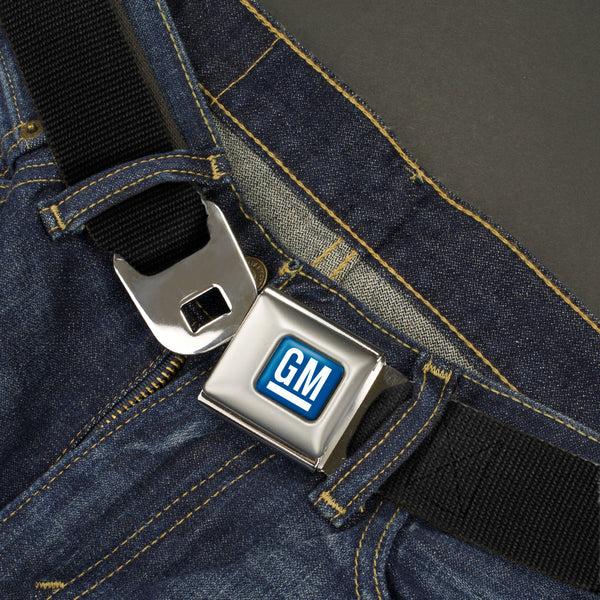 Buckle-Down GM Logo Full Color Blue/White Seatbelt Belt - Black Webbing