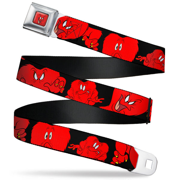 Buckle-Down Gossamer Expression CLOSE-UP Full Color Red Seatbelt Belt - Gossamer 6-Poses Black/Red Webbing