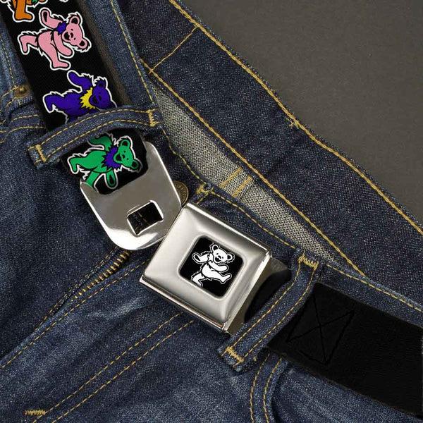 Buckle-Down Grateful Dead Bear Seatbelt Belt - Dancing Bears Black/Multi Color Webbing