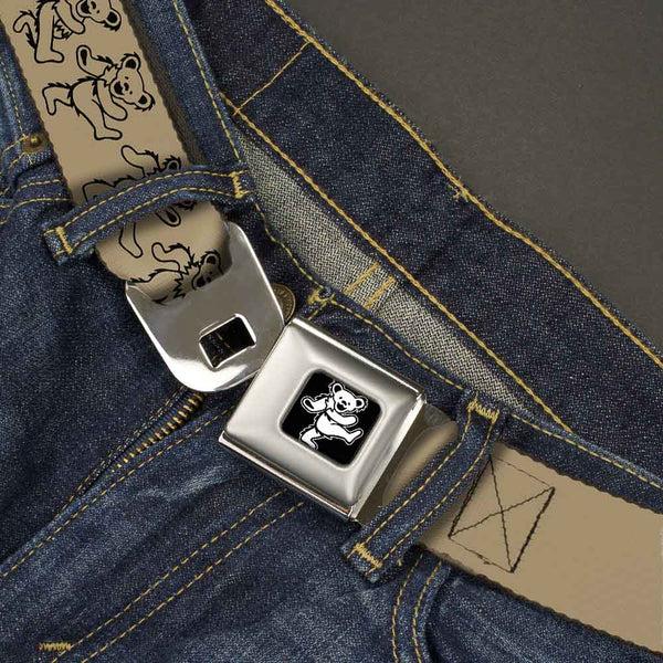 Buckle-Down Grateful Dead Bear Seatbelt Belt - Dancing Bears Tan/Black Webbing