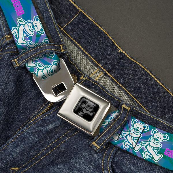 Buckle-Down Grateful Dead Bear Seatbelt Belt - GRATEFUL DEAD Dancing Bear Trio Rays/Swirl Blues/Purples/Pink/White Webbing
