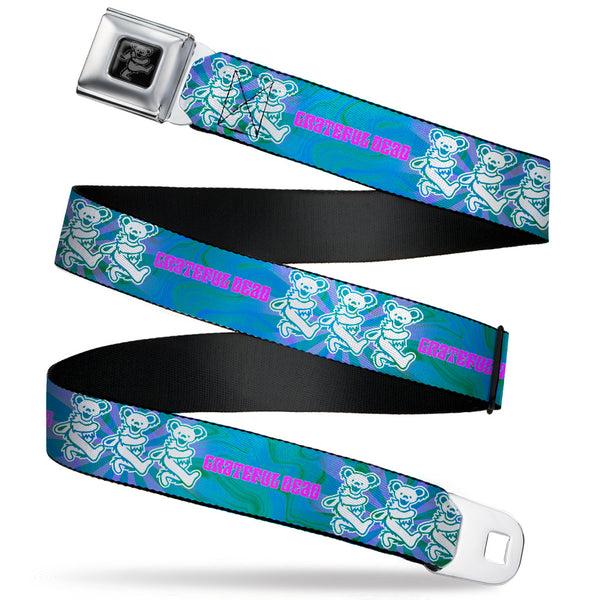 Buckle-Down Grateful Dead Bear Seatbelt Belt - GRATEFUL DEAD Dancing Bear Trio Rays/Swirl Blues/Purples/Pink/White Webbing