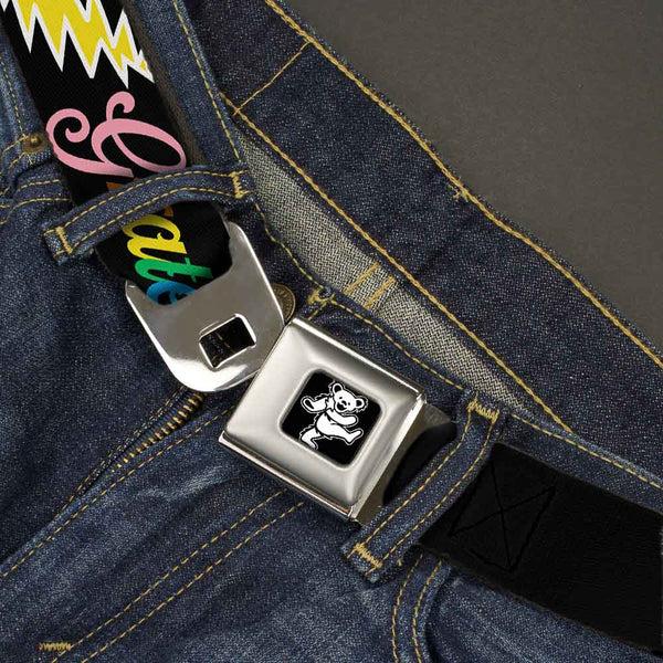 Buckle-Down Grateful Dead Bear Seatbelt Belt - Grateful Dead Script W/Bears & Skeletons Black/Multi Color Webbing