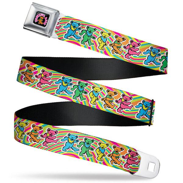 Buckle-Down GRATEFUL DEAD Dancing Bear Icon Full Color Black/Orange Seatbelt Belt - Grateful Dead Dancing Bears Swirl Multi Color Webbing